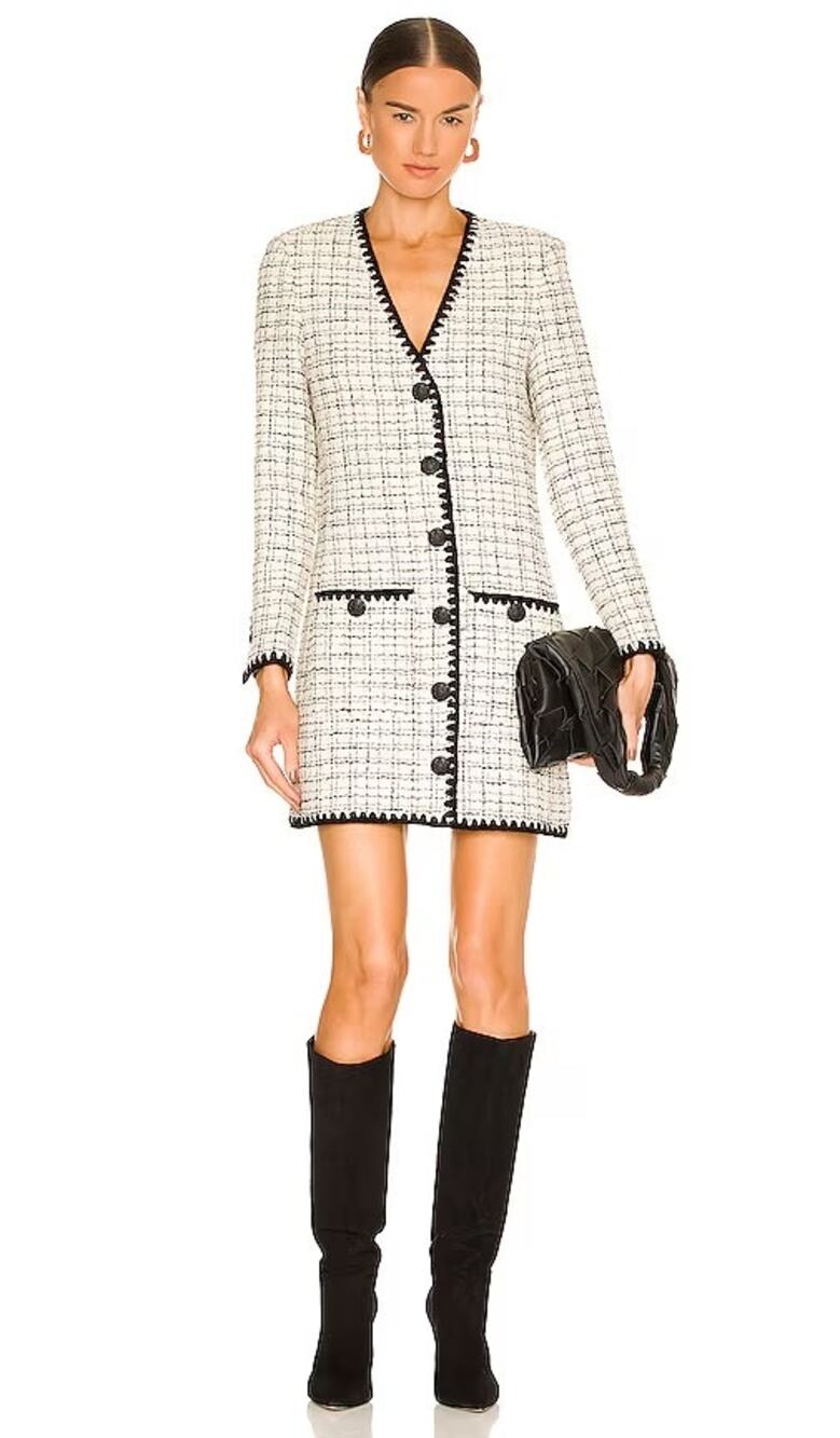 Veronica Beard Tweed Dress Palatine White Black Mini Size 6 Button Down Career